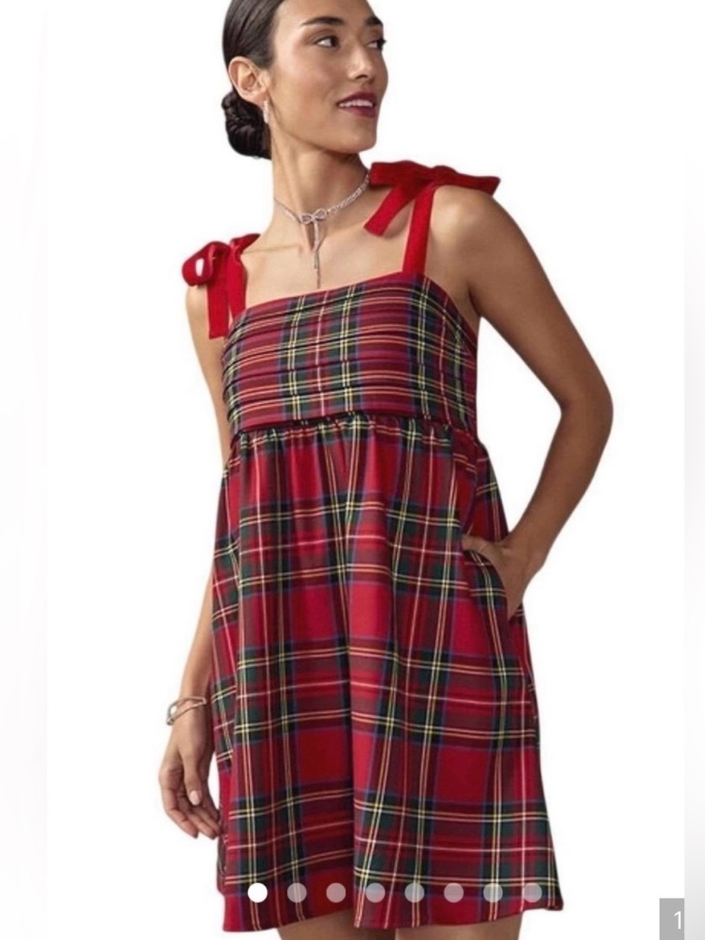 Francesca’s NWT Lorrie Tartan Red Plaid Tie-Shoulder Dress size M